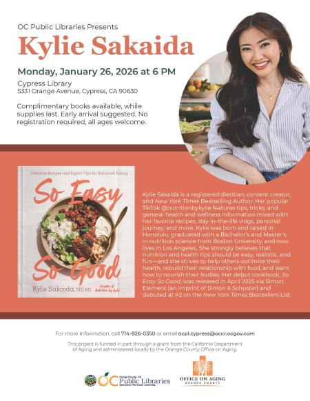 Cookbook Author Kylie Sakaida Event Flyer for January 26, 2026